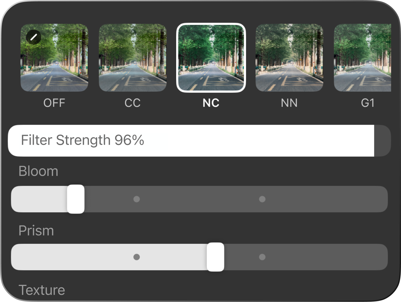 Re-apply filters and effects, freely adjust Bloom, Prism, Texture and more